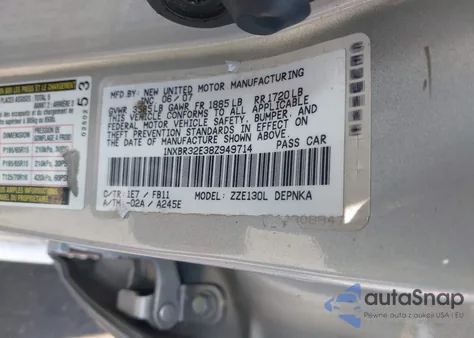 2008 Toyota Corolla Le из США, поврежденный, VIN 1NXBR32E38Z949714